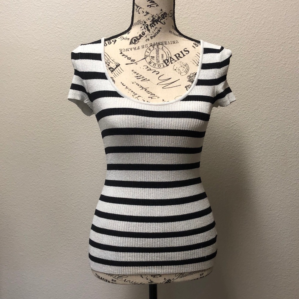 Cache Sparkly Silver and Black Top